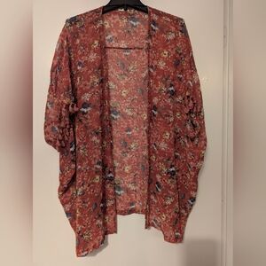 JODIFL Floral Boho Kimono Cardigan Tassel Sleeve Large